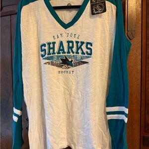 NHL San Jose Sharks Long Sleeve Tee - White and Teal